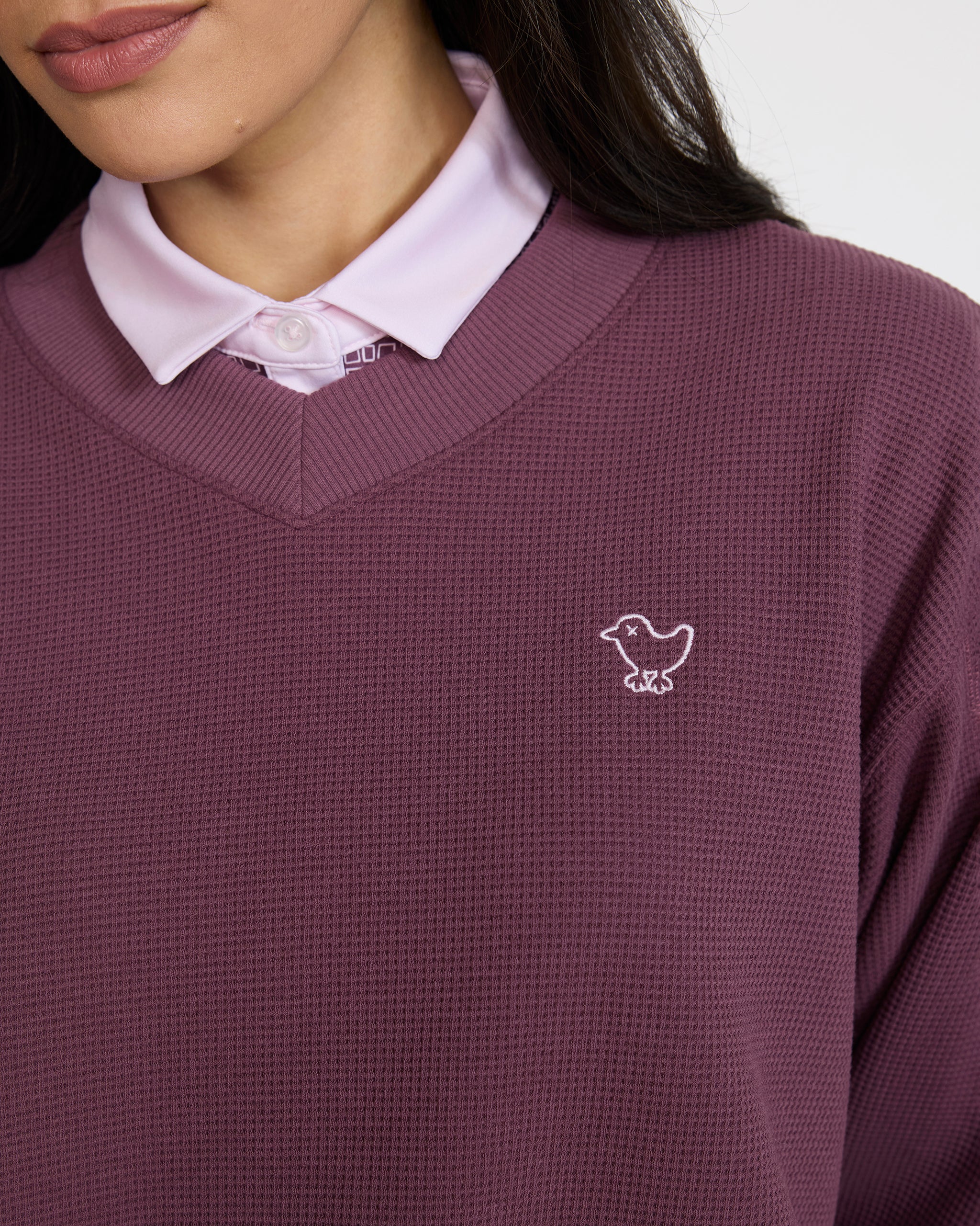 Waffle V-Neck - Plum Wine-V-Neck-Bad Birdie