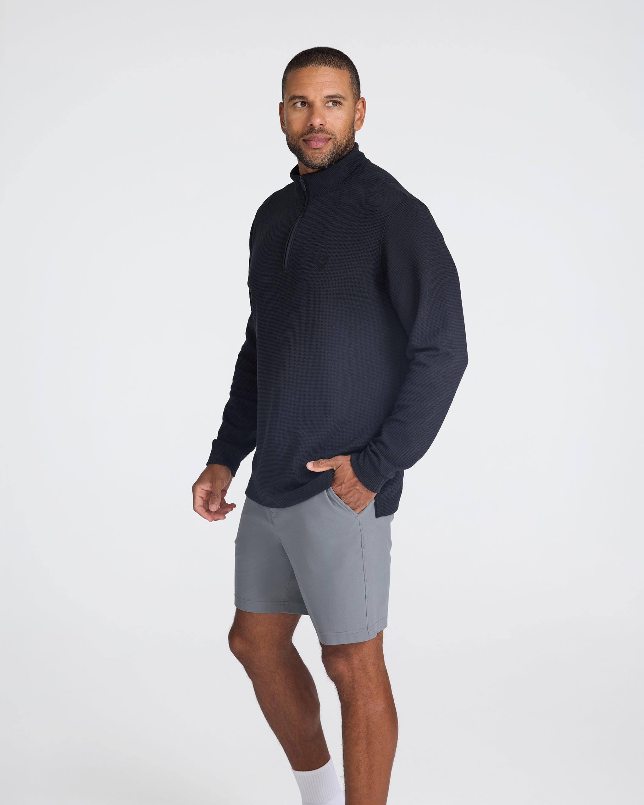 Waffle Quarterzip - Black-Quarterzip-Bad Birdie