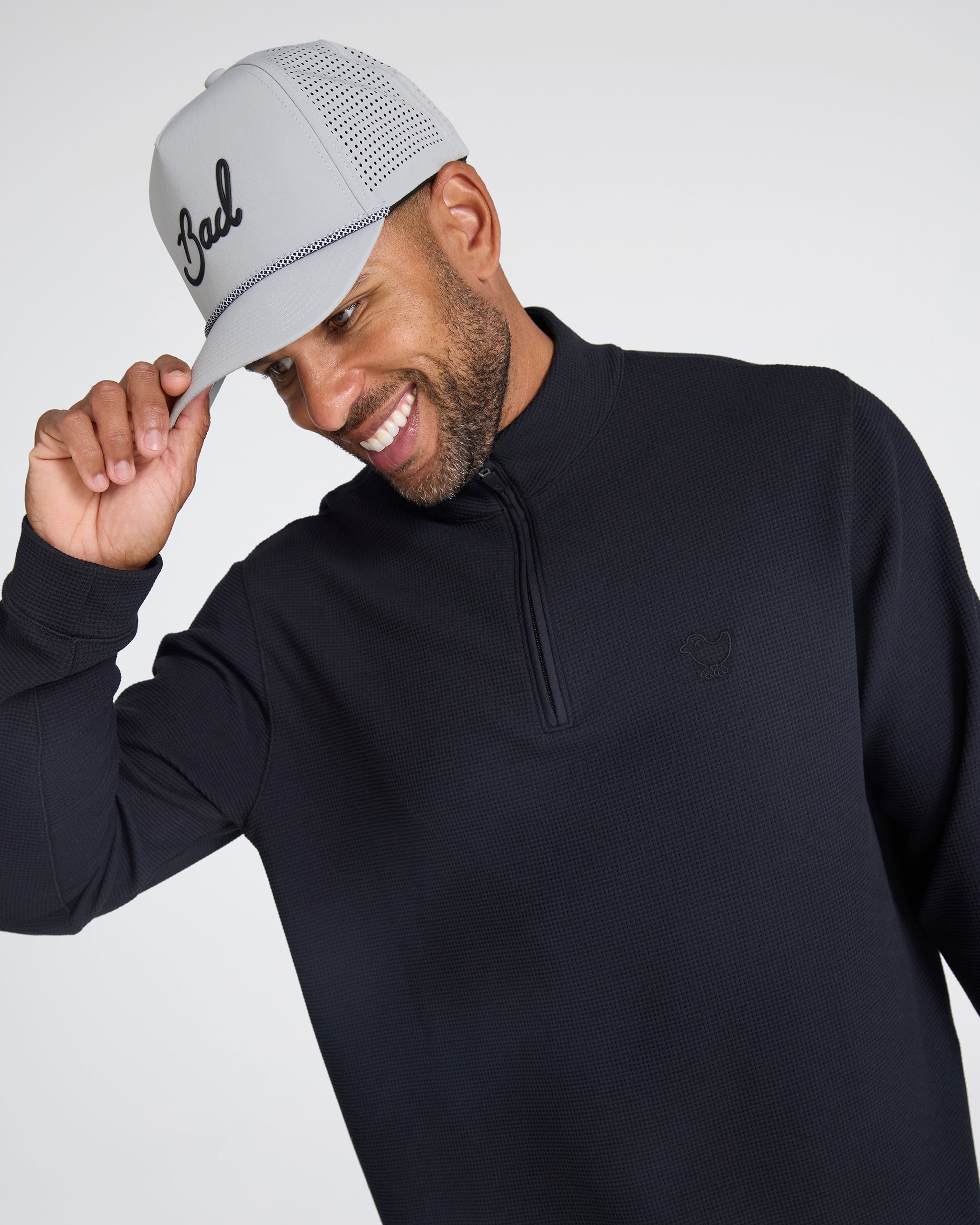 Waffle Quarterzip - Black-Quarterzip-Bad Birdie