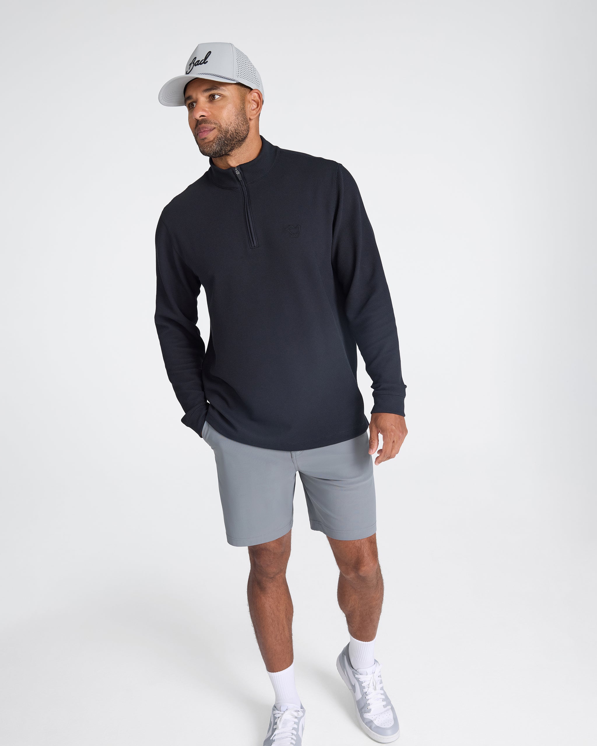 Waffle Quarterzip - Black-Quarterzip-Bad Birdie