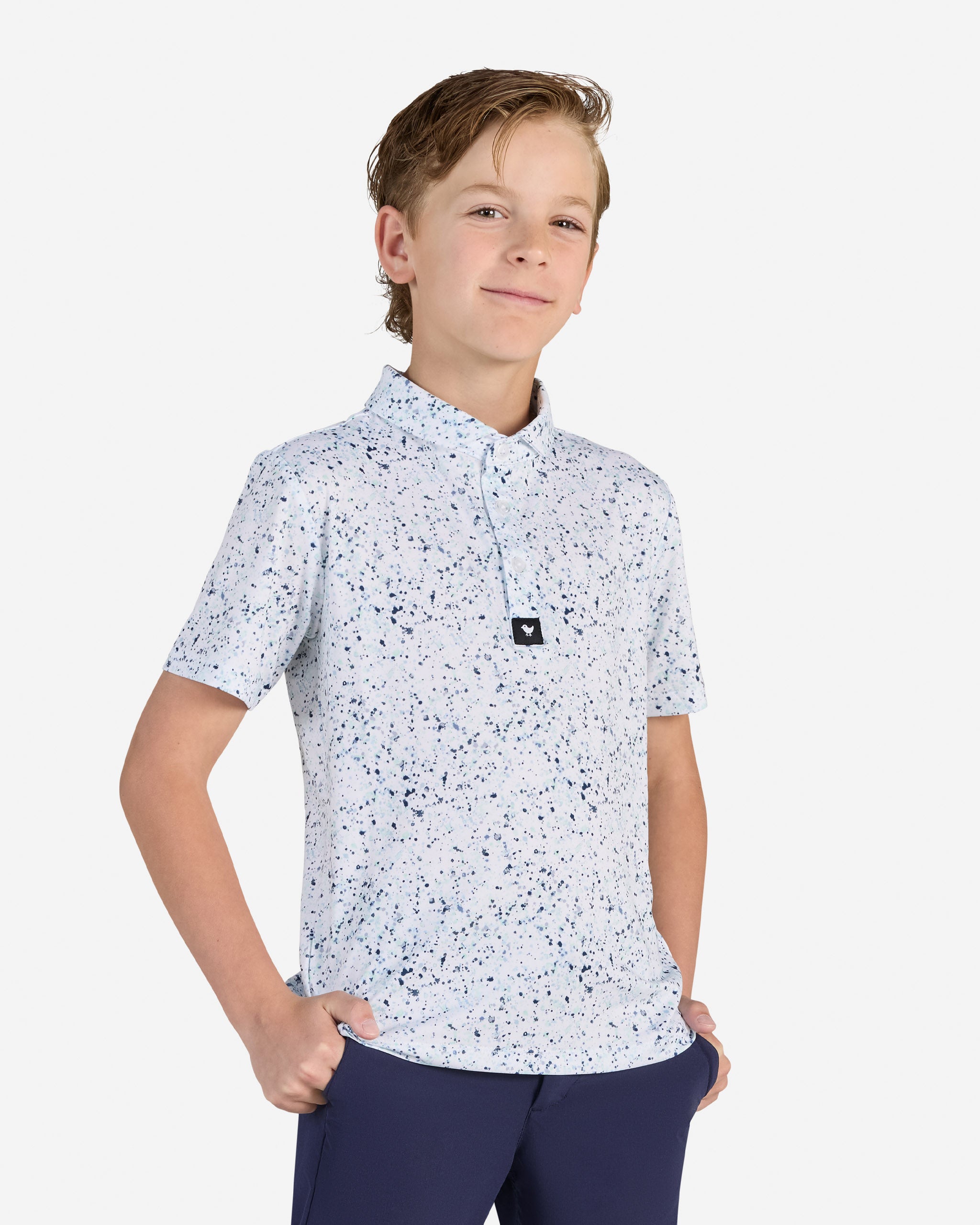 Paint Splatter 3 Navy Youth-Youth Polo-Bad Birdie