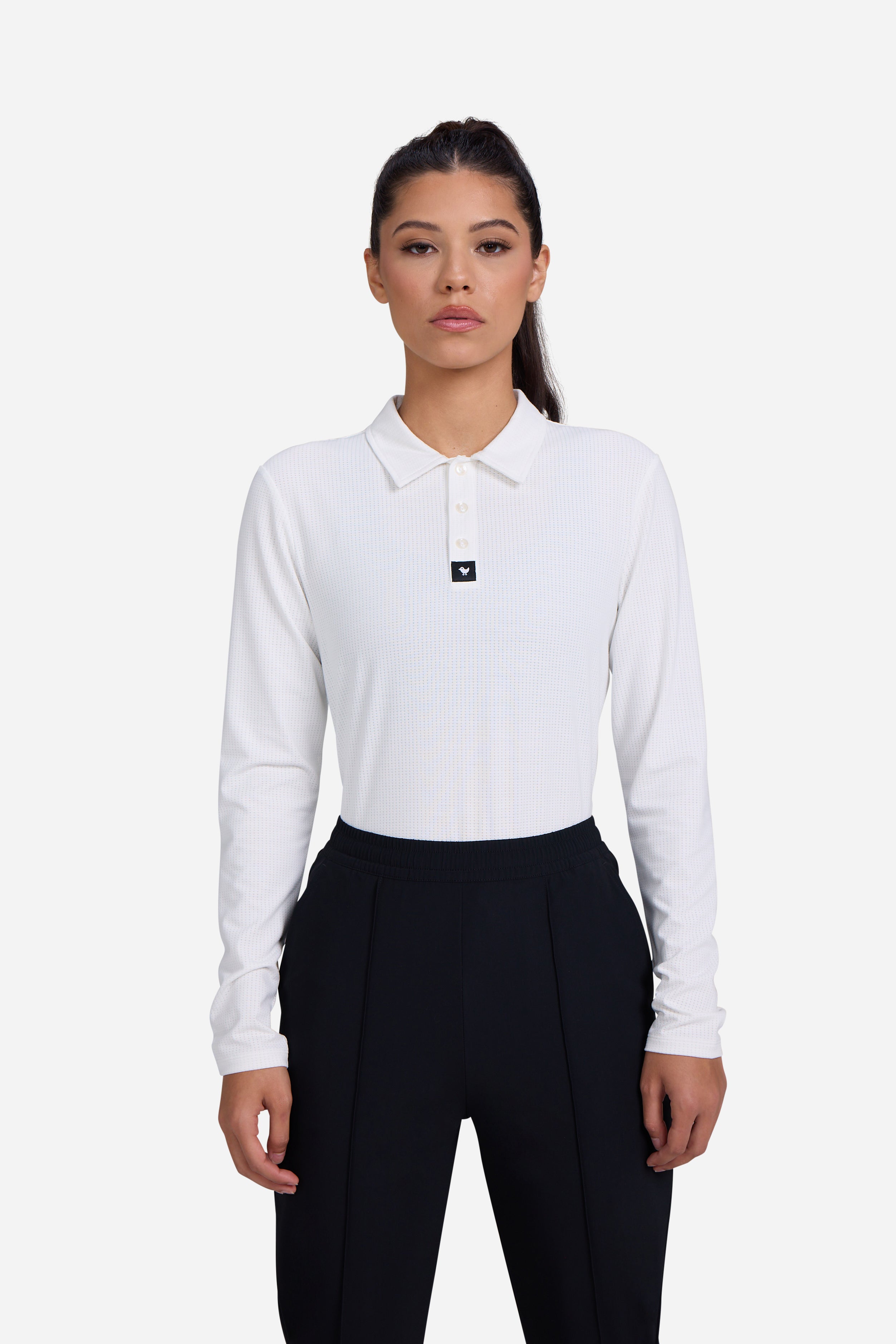 Tempo Cooling Long Sleeve Polo - Brilliant White-Women's Polo-Bad Birdie