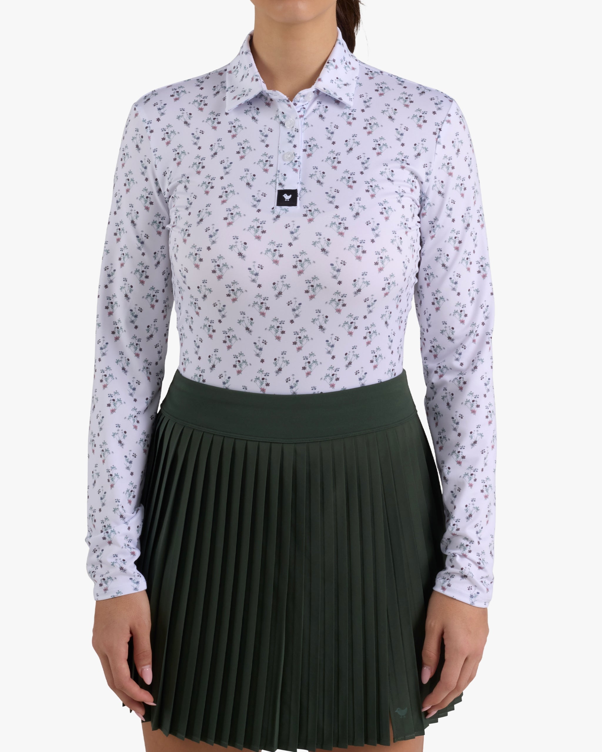 Long Sleeve Polo - Petunia Junkie-Women's Long Sleeve Polo - Bad Birdie