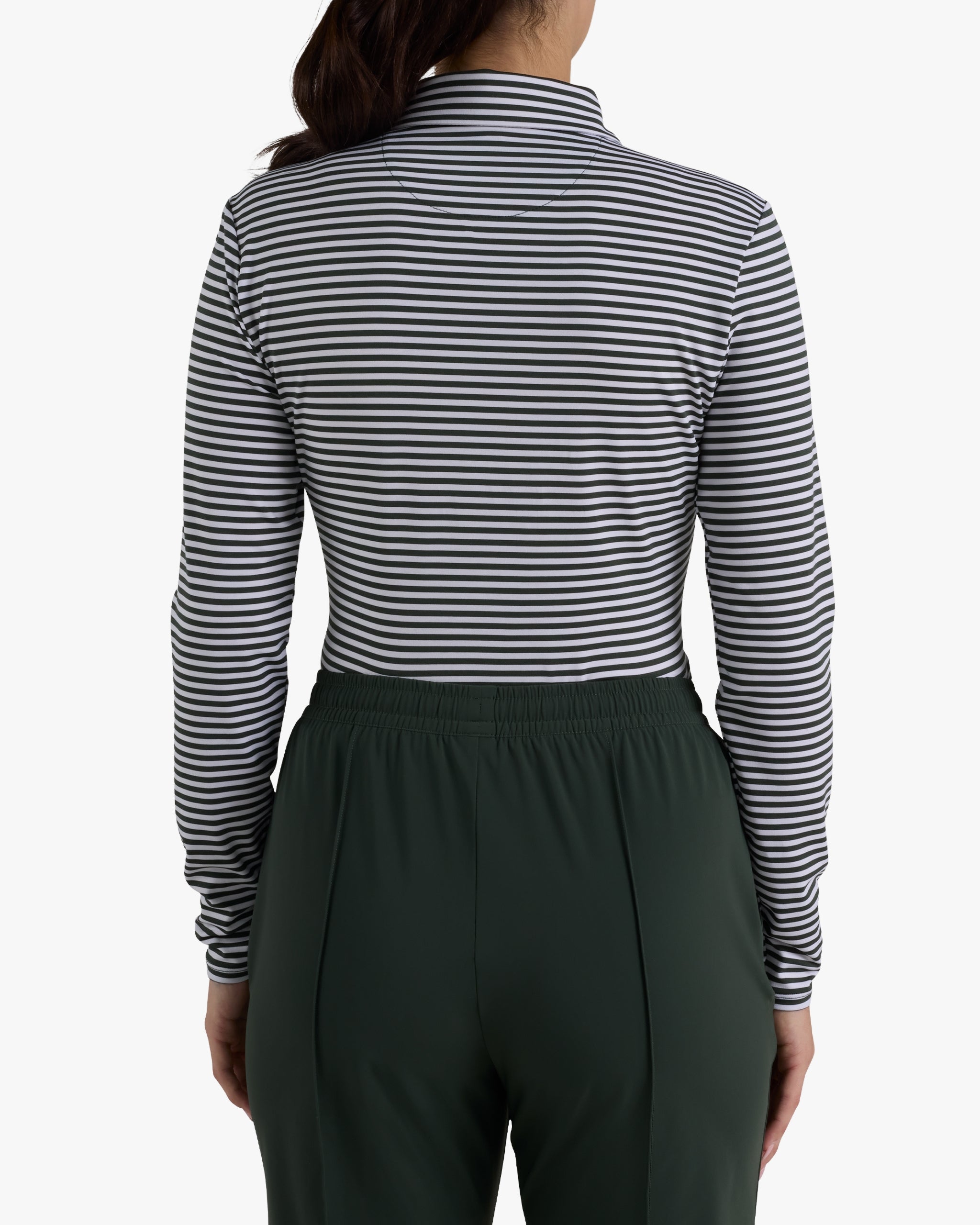 Long Sleeve Polo - Stripe Right - Deep Forest-Women's Long Sleeve Polo - Bad Birdie