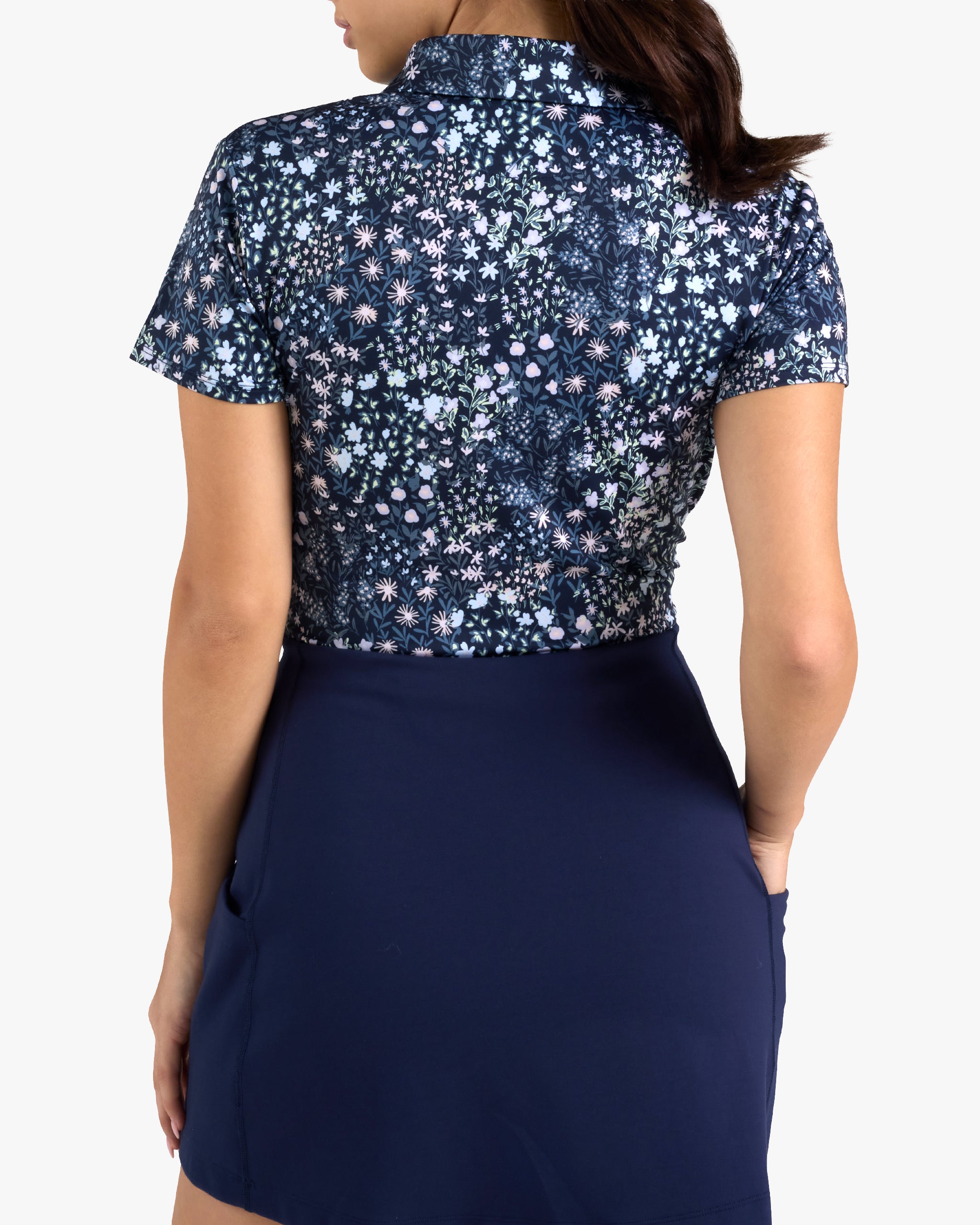 Super Duper Bloom - Dark Navy-Women's Core Performance Polo - Bad Birdie