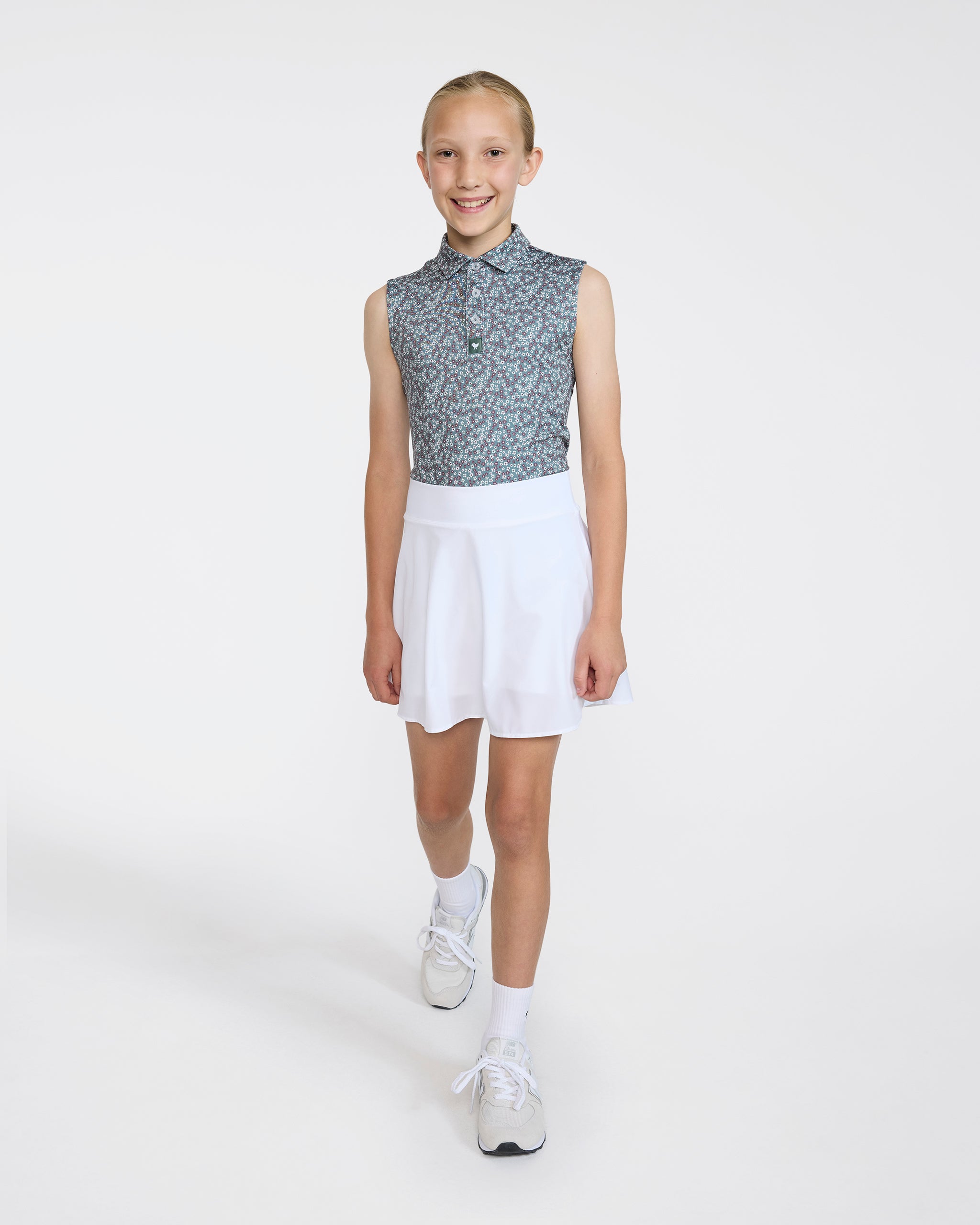 Youth Polo - Ditsy Down - Dark Forest Sleeveless-Youth Polo-Bad Birdie