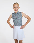 Youth Polo - Ditsy Down - Dark Forest Sleeveless-Youth Polo-Bad Birdie
