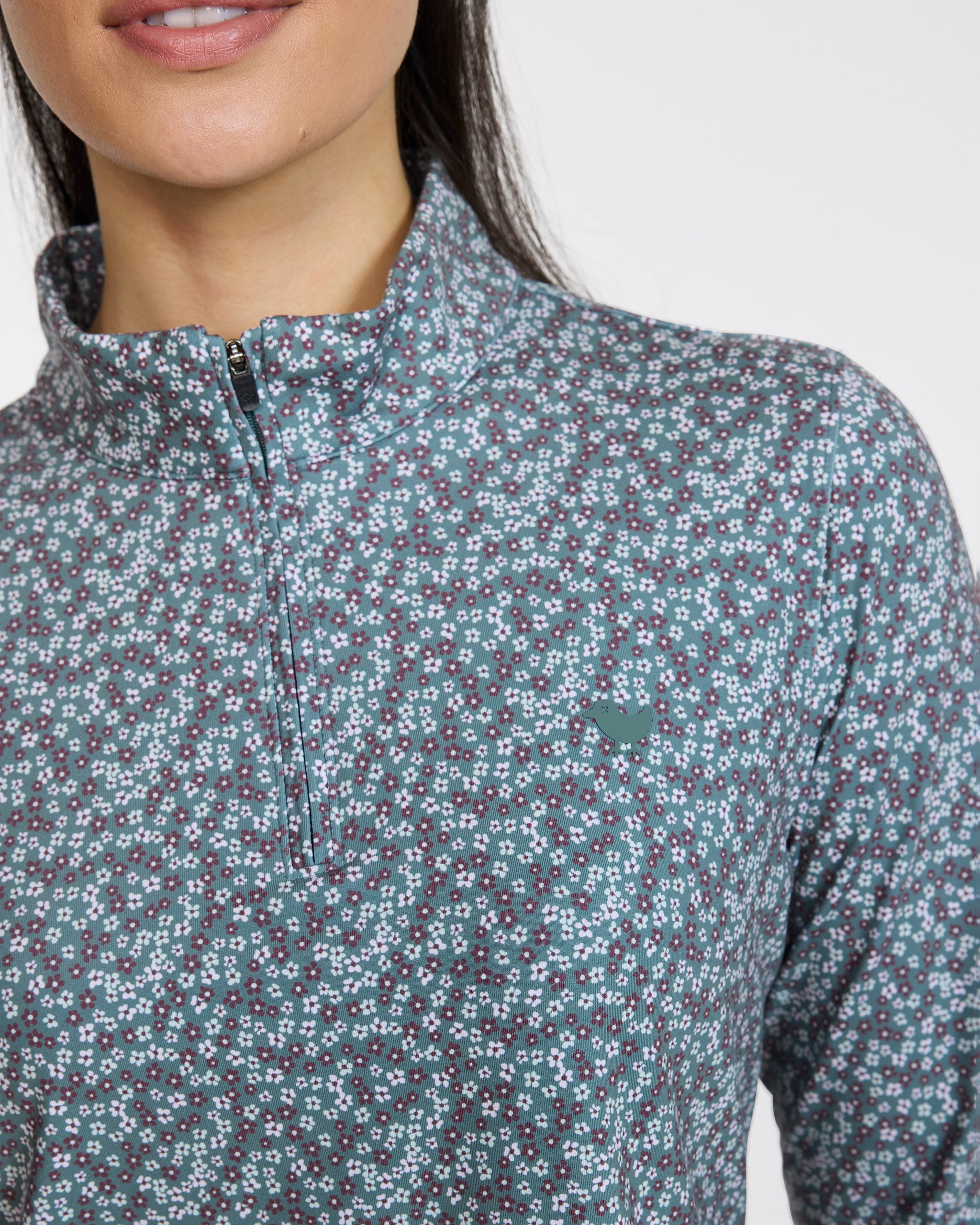 Velocity Quarterzip - Ditsy Down - Dark Forest-Women's Quarterzip-Bad Birdie