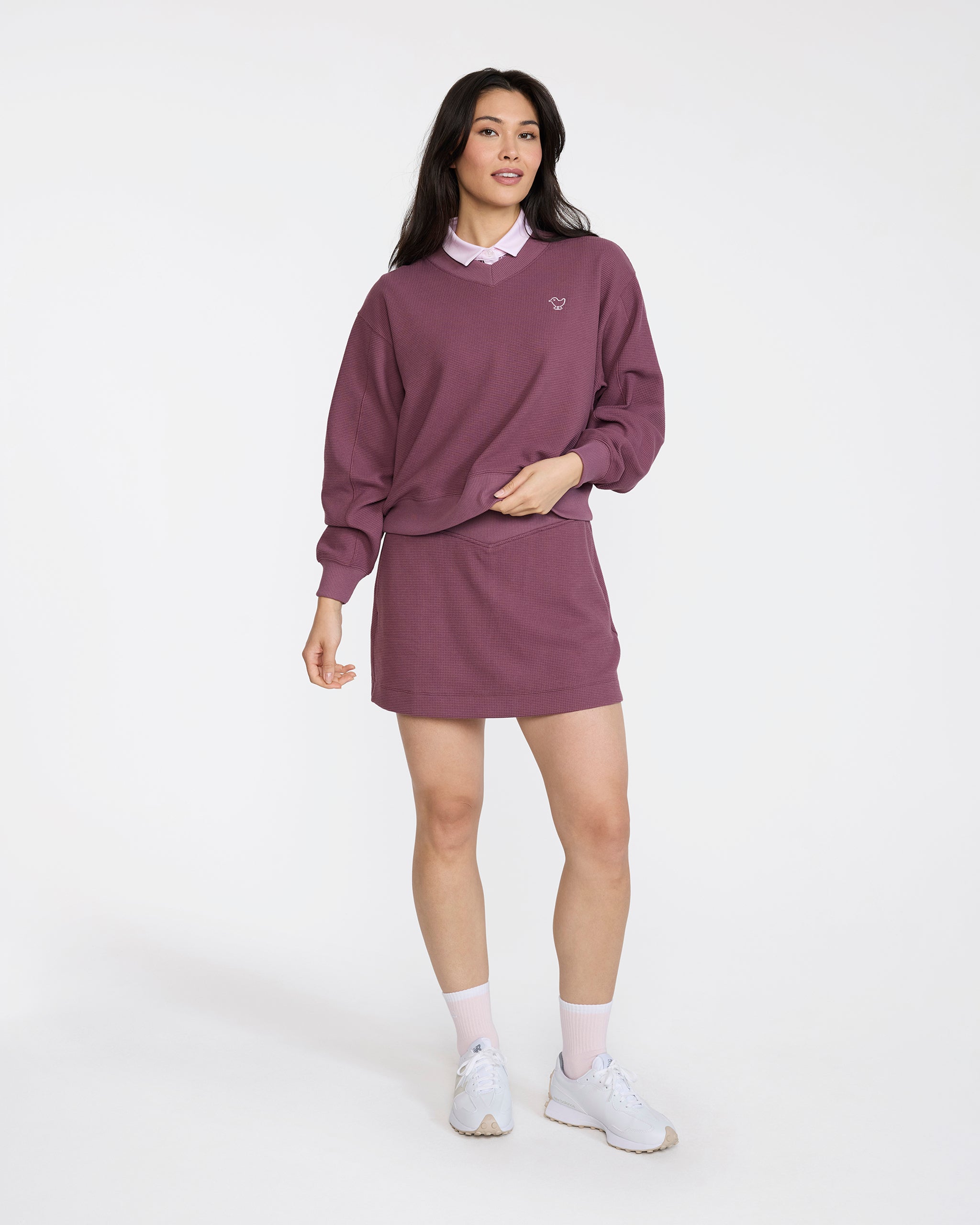 Waffle V-Neck - Plum Wine-V-Neck-Bad Birdie