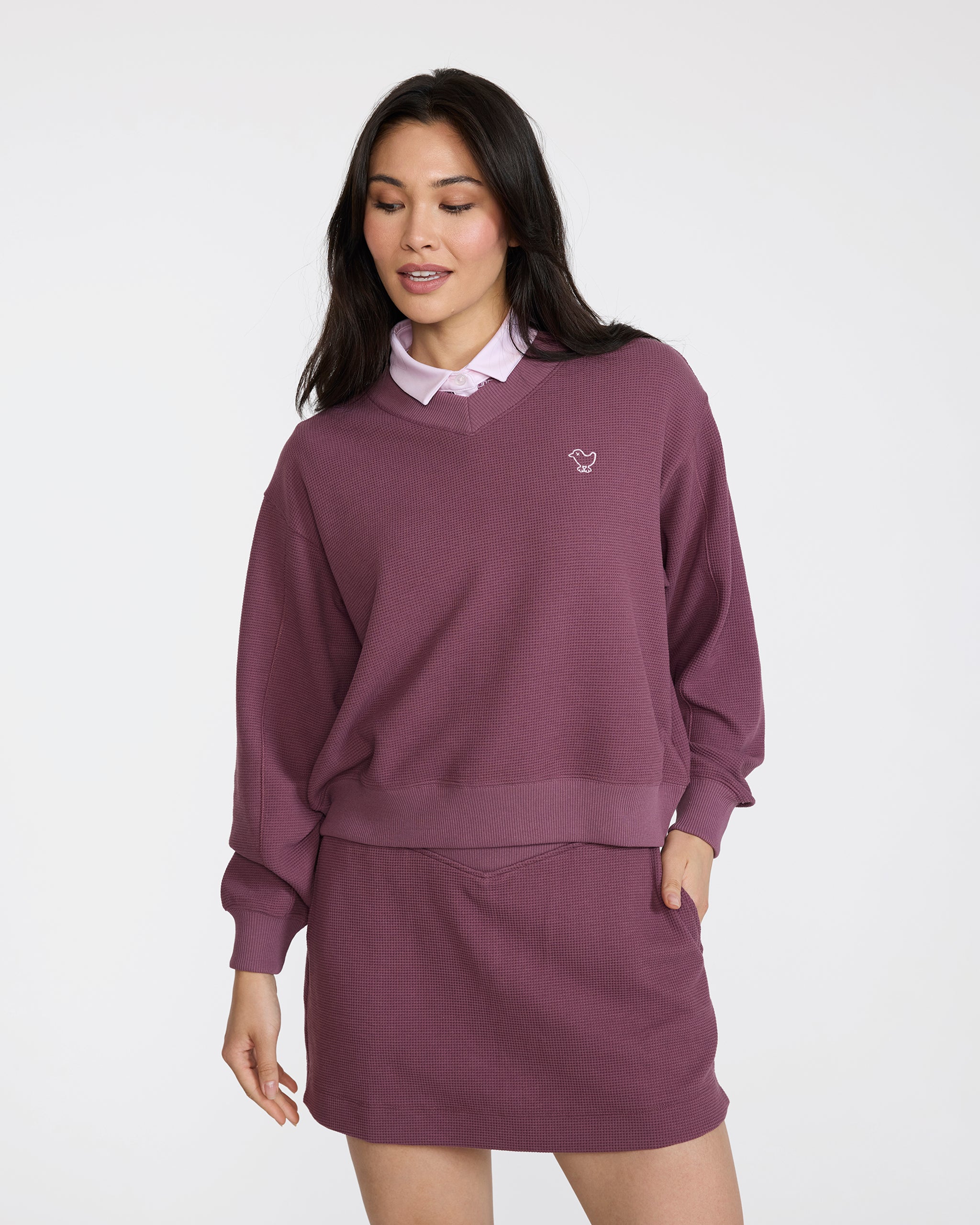 Waffle V-Neck - Plum Wine-V-Neck-Bad Birdie