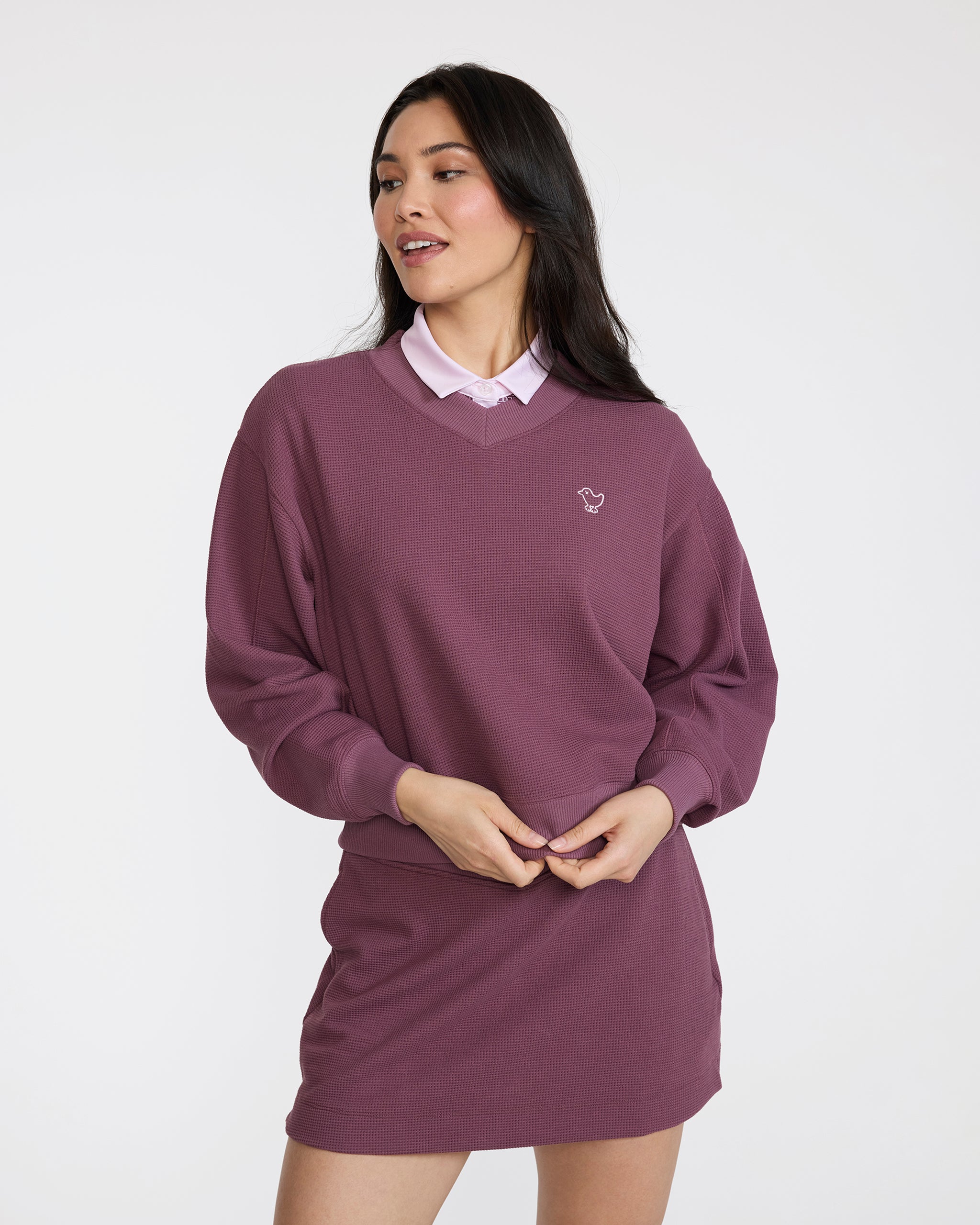 Waffle V-Neck - Plum Wine-V-Neck-Bad Birdie