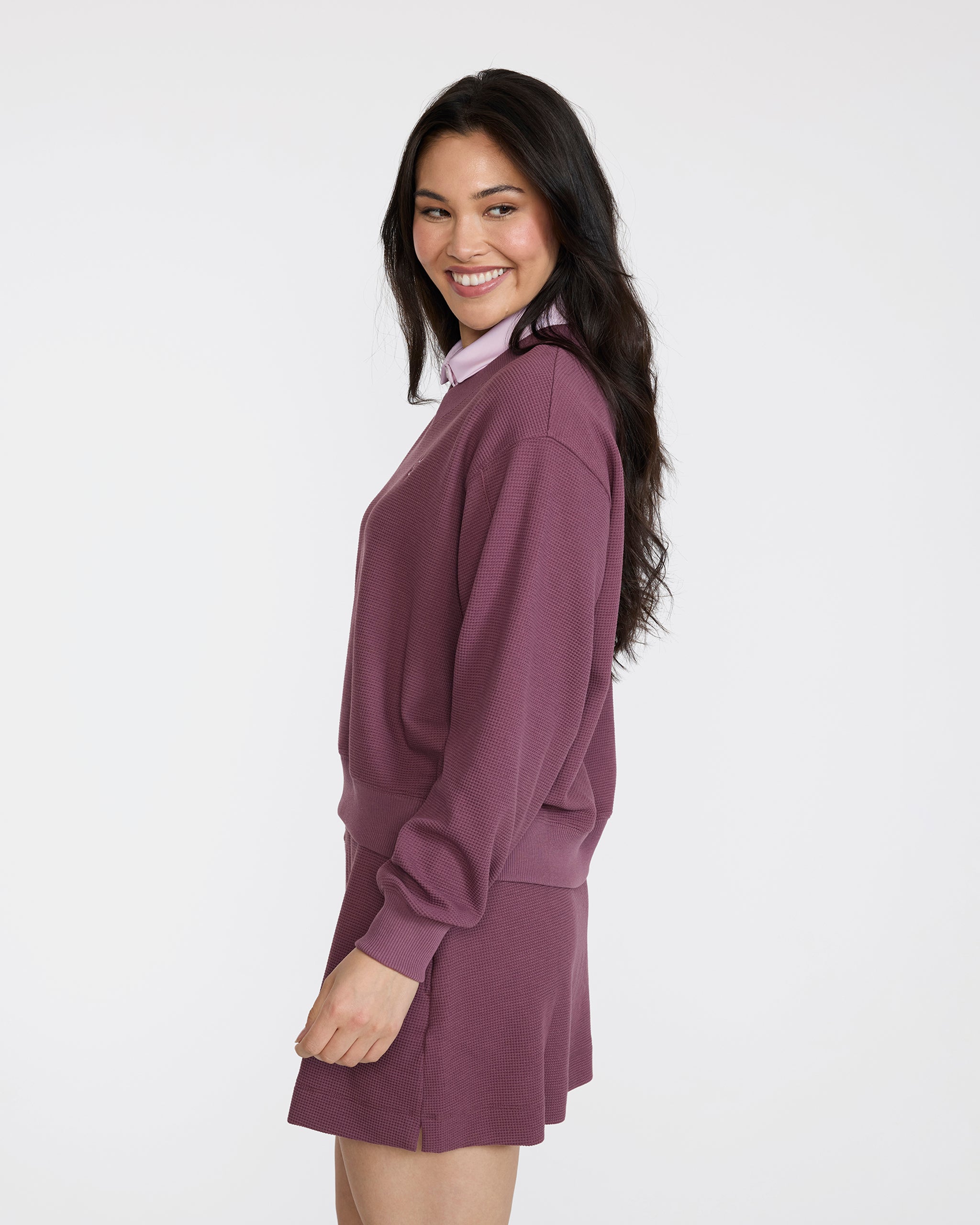 Waffle V-Neck - Plum Wine-V-Neck-Bad Birdie