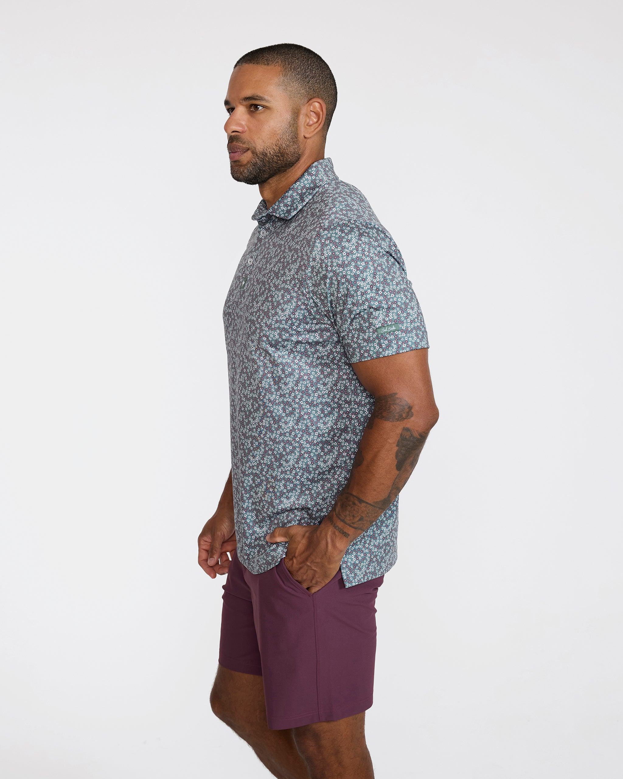 Ditsy Down - Dark Forest-Men's Polo-Bad Birdie