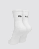 Stay Bad Mid Crew Socks - White-Socks-Bad Birdie