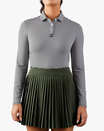 Long Sleeve Polo Stripe Right Deep Forest