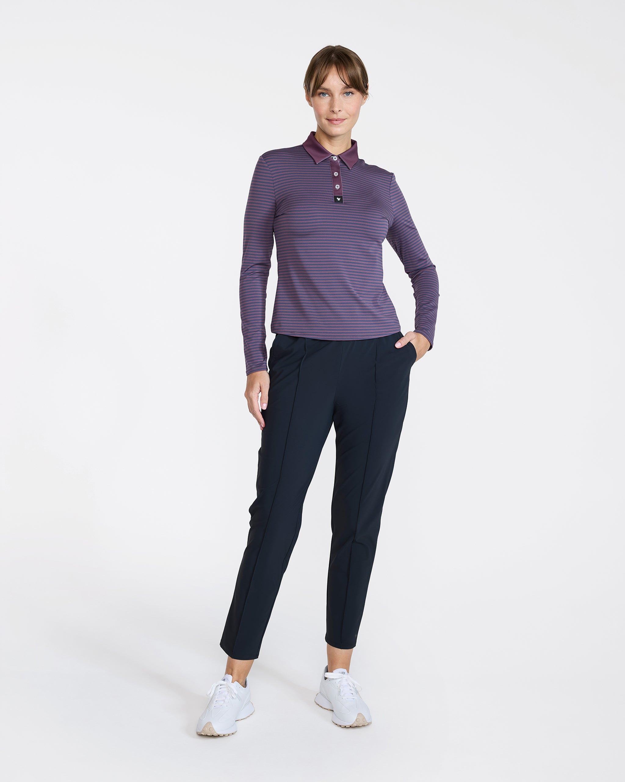 Double Stripe - Plum Wine Long Sleeve-Women's Polo-Bad Birdie