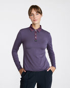 Double Stripe - Plum Wine Long Sleeve-Women's Polo-Bad Birdie