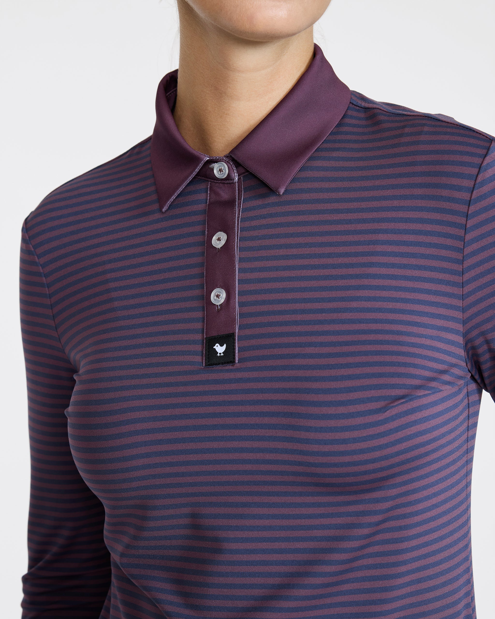 Double Stripe - Plum Wine Long Sleeve-Women's Polo-Bad Birdie