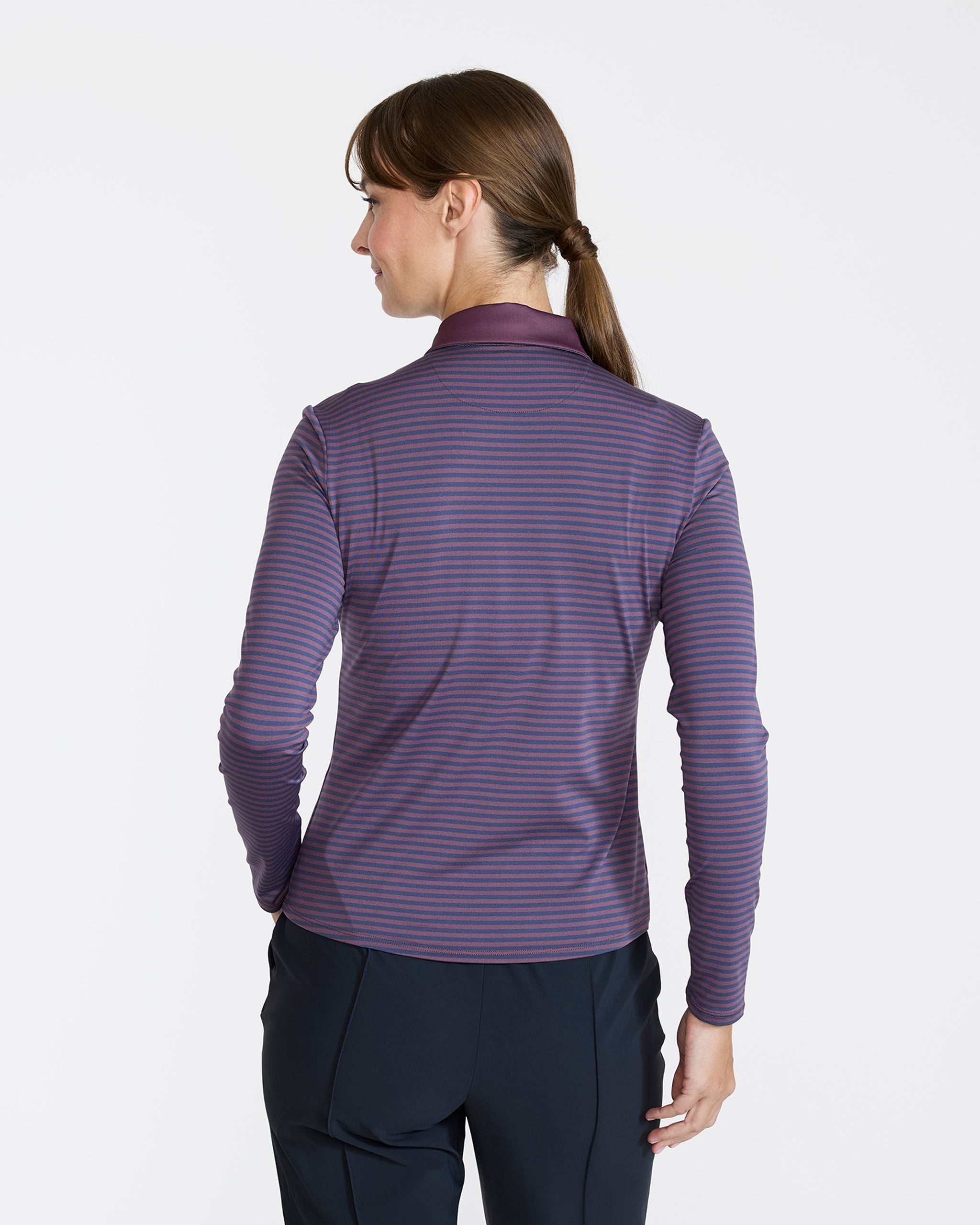 Double Stripe - Plum Wine Long Sleeve-Women's Polo-Bad Birdie