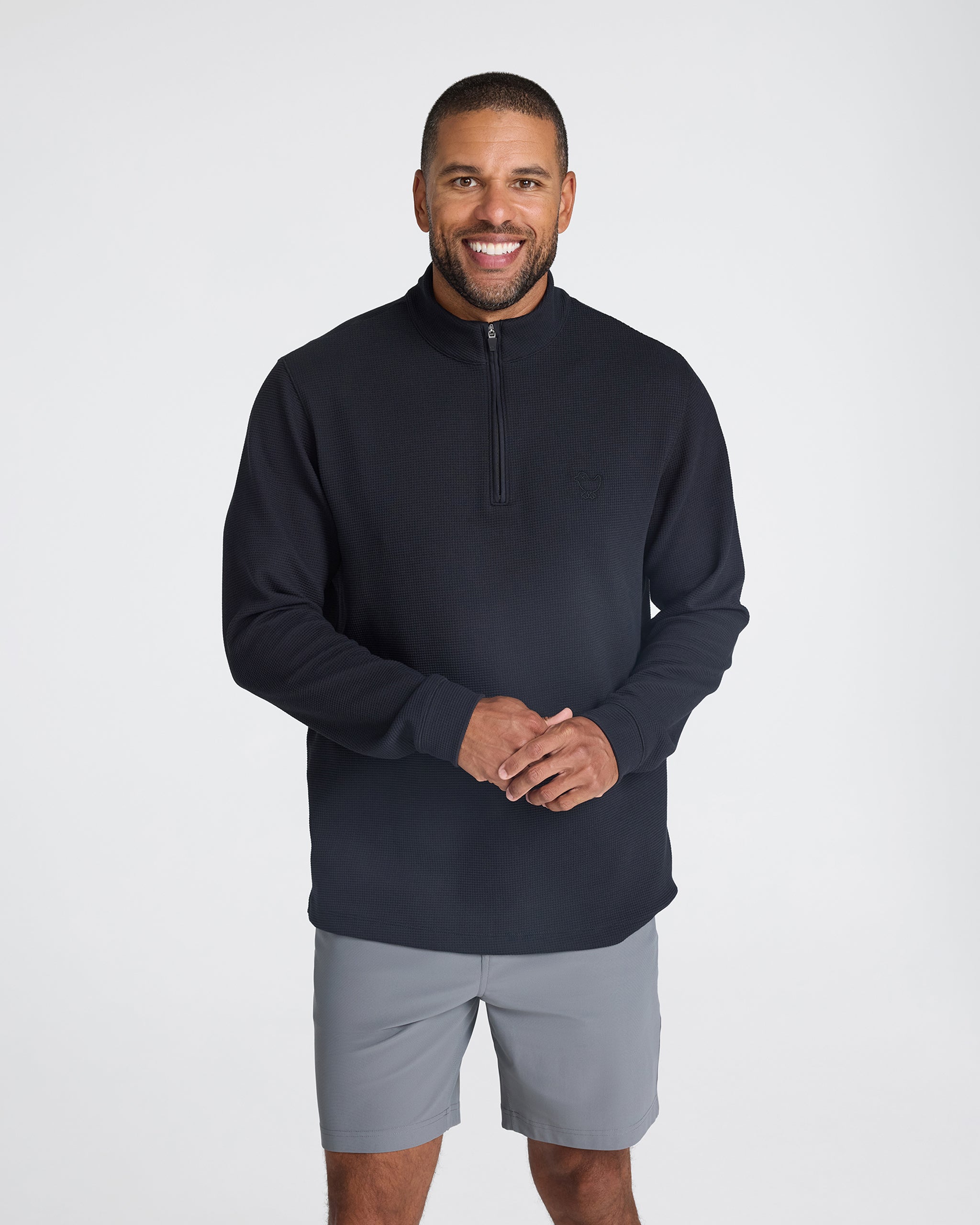 Waffle Quarterzip - Black-Quarterzip-Bad Birdie