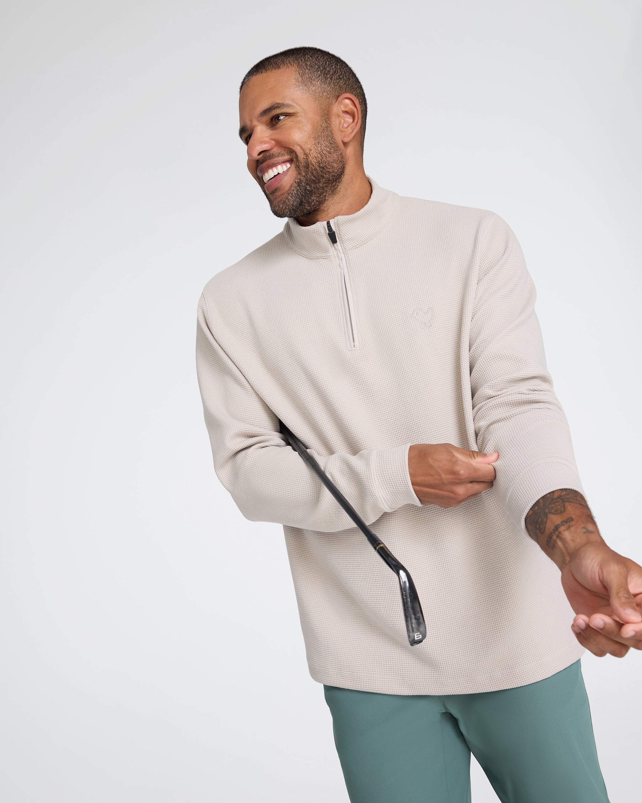 Waffle Quarterzip - Dove-Quarterzip-Bad Birdie