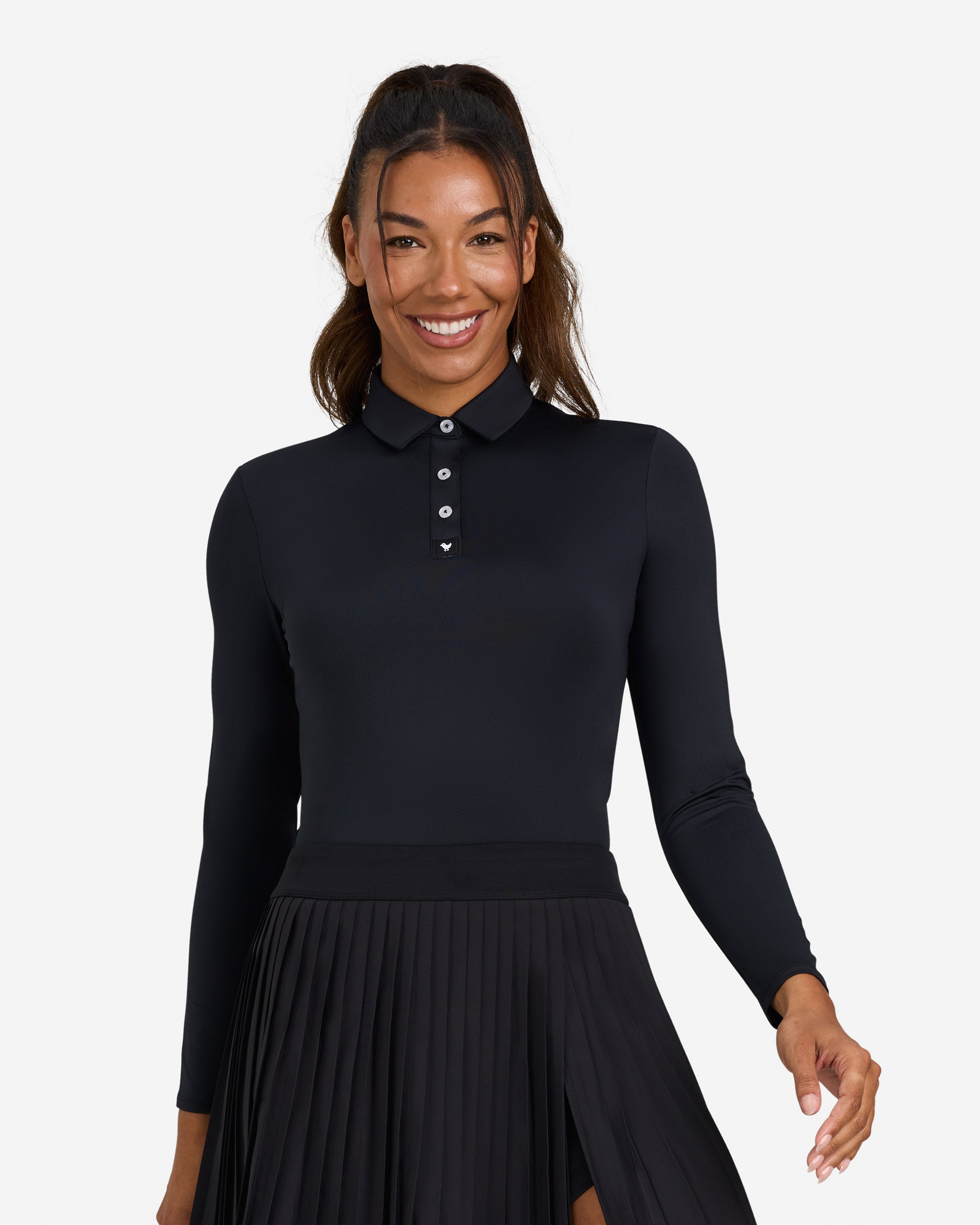 Women's Long Sleeve Polo - Black – Bad Birdie