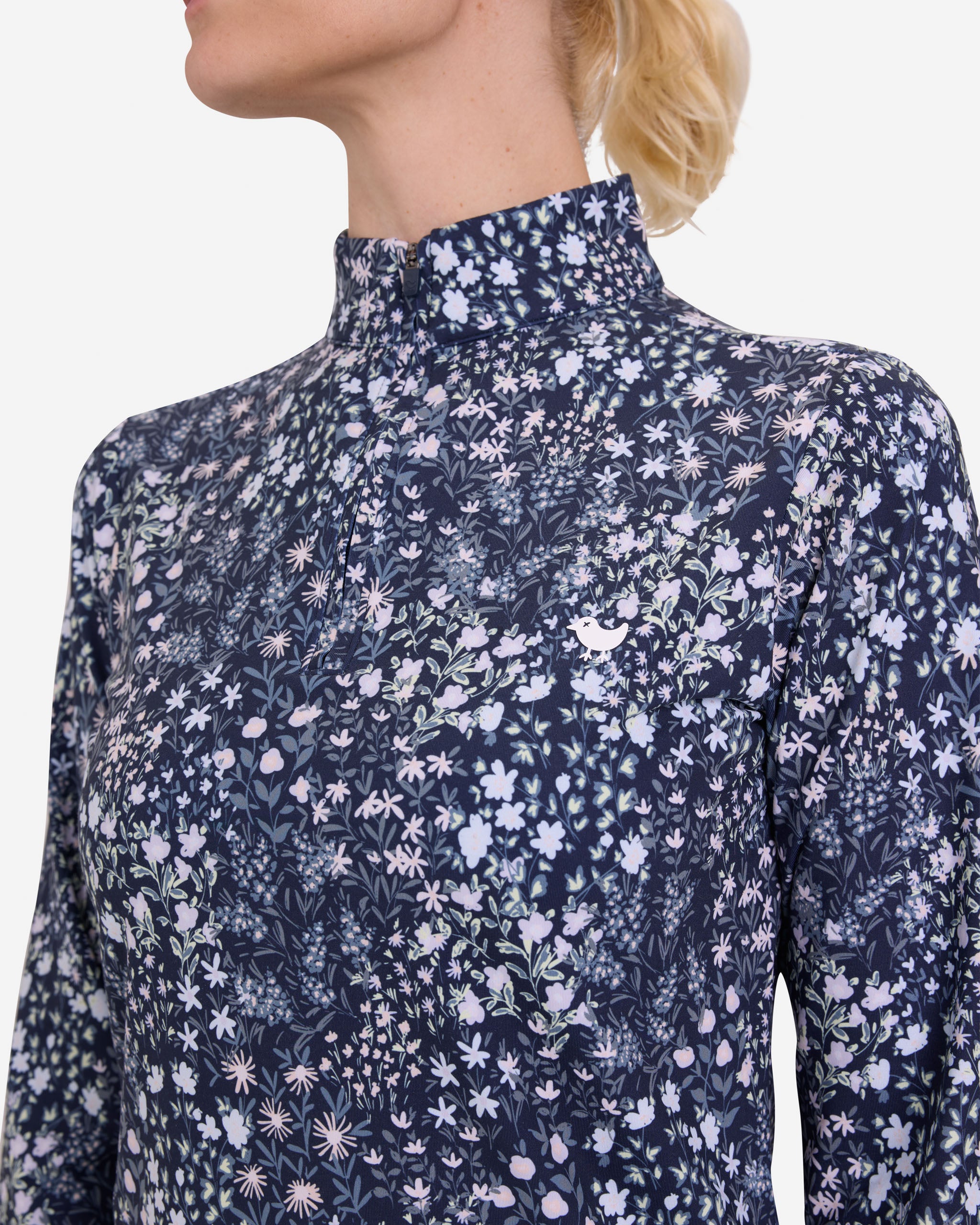 Women's Quarterzip - Super Duper Bloom - Dark Navy – Bad Birdie