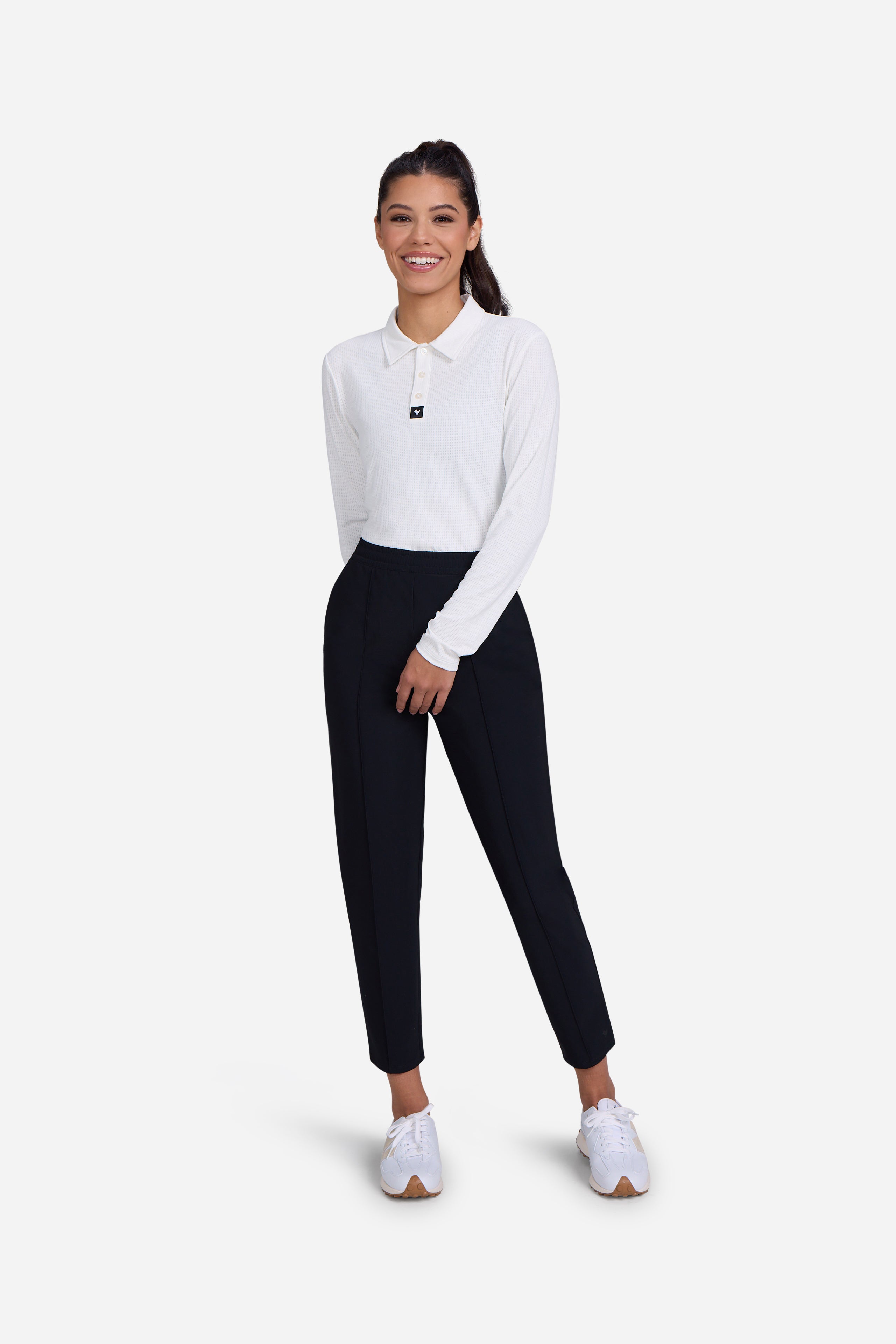 Tempo Cooling Long Sleeve Polo - Brilliant White-Women's Polo-Bad Birdie