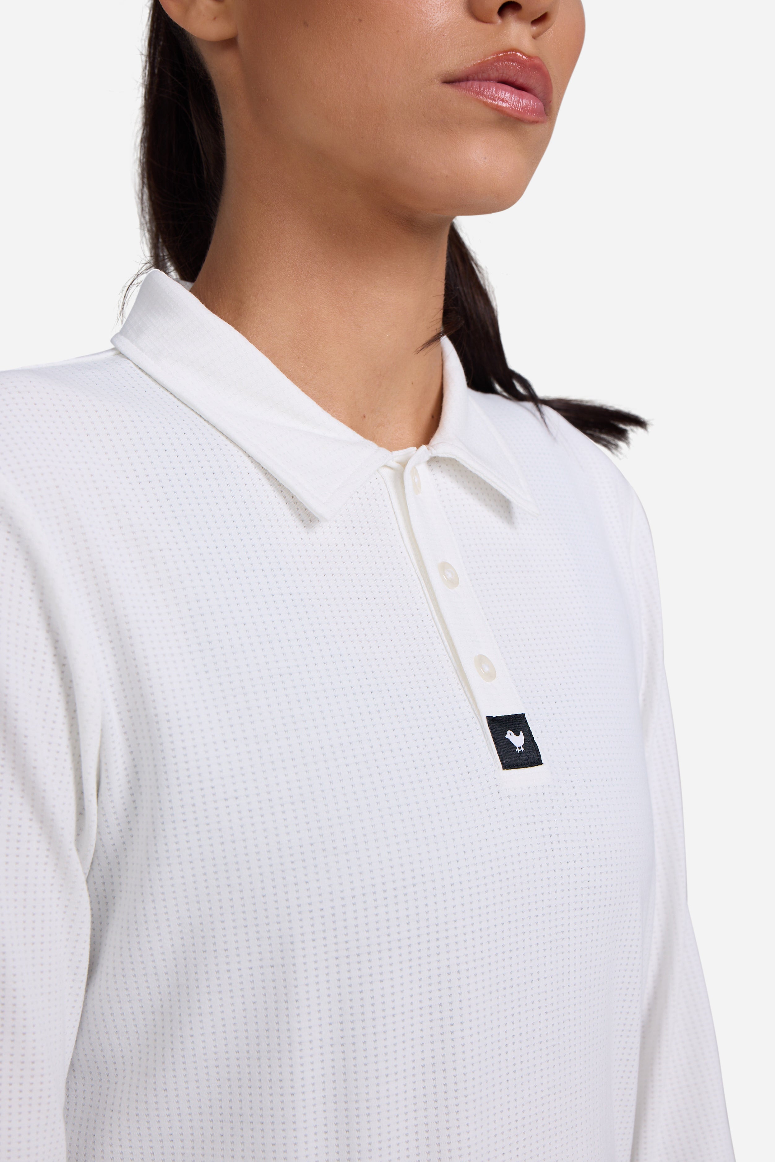 Tempo Cooling Long Sleeve Polo - Brilliant White-Women's Polo-Bad Birdie