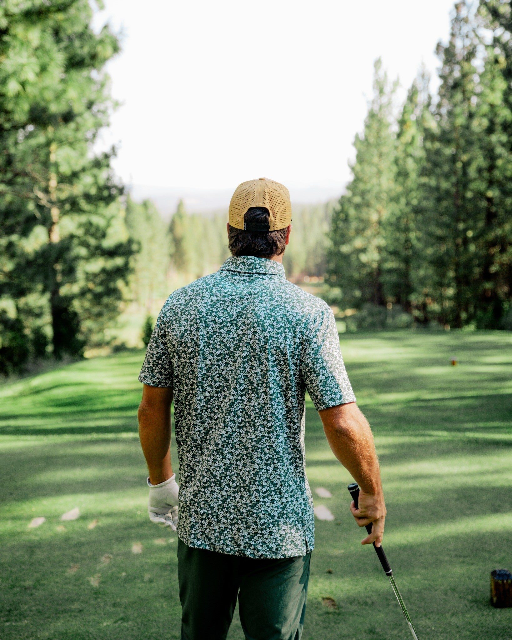 Green Micro Floral-Men&#39;s Polo-Bad Birdie-with-Micah-Morris