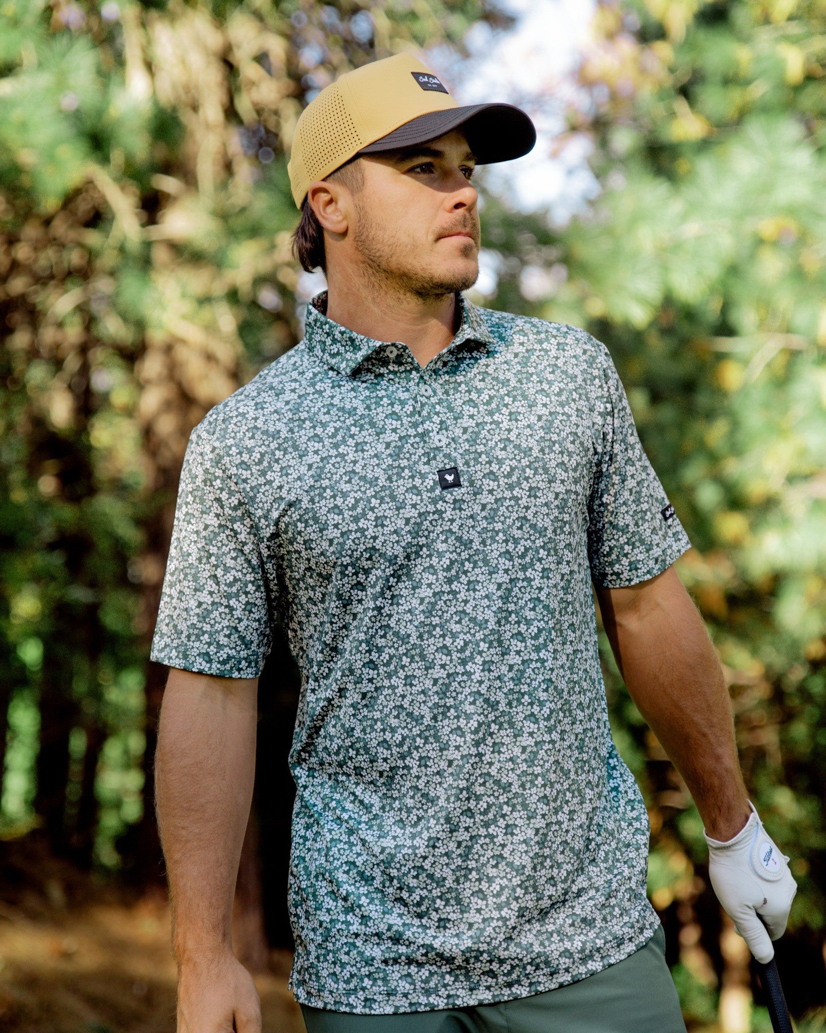 Green Micro Floral-Men&#39;s Polo-Bad Birdie-with-Micah-Morris
