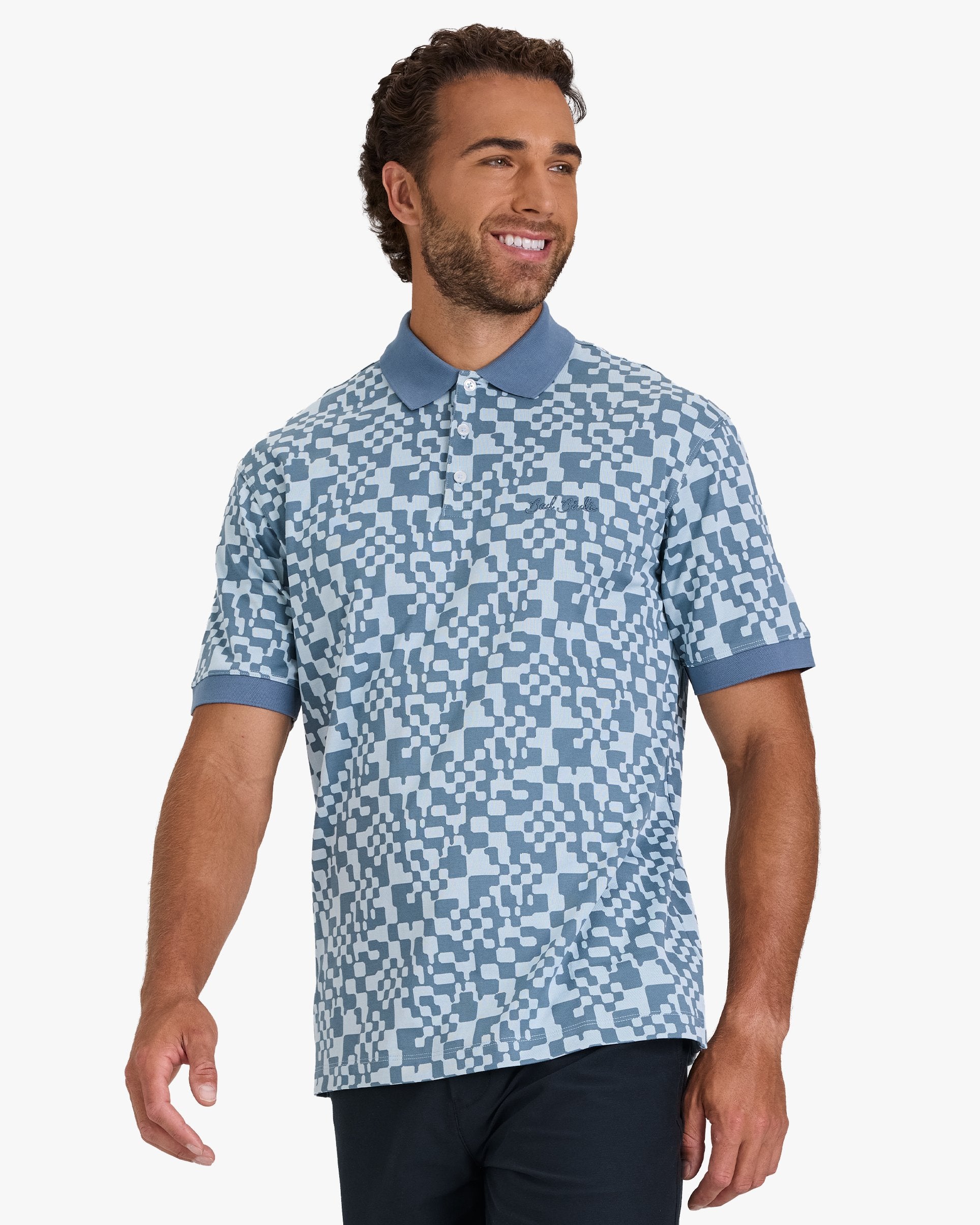 Jacquard Polo - Pixelate - Blue Mirage-Jacquard Polo - Bad Birdie