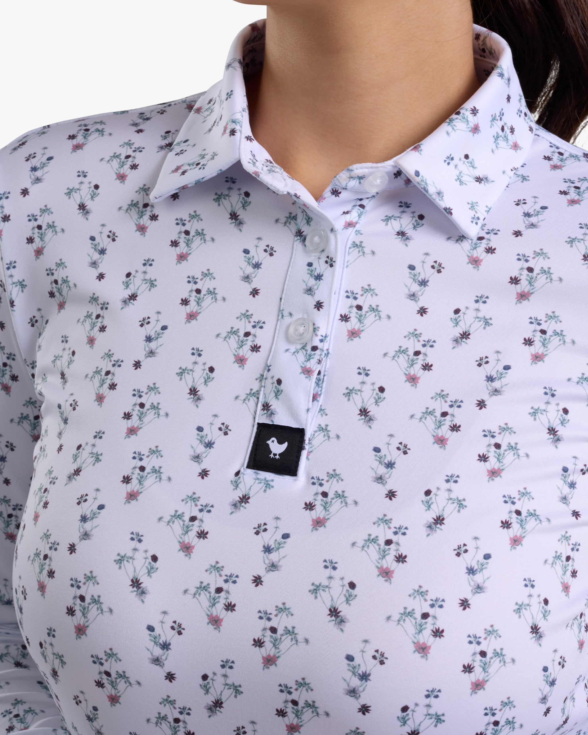 Long Sleeve Polo - Petunia Junkie-Women's Long Sleeve Polo - Bad Birdie