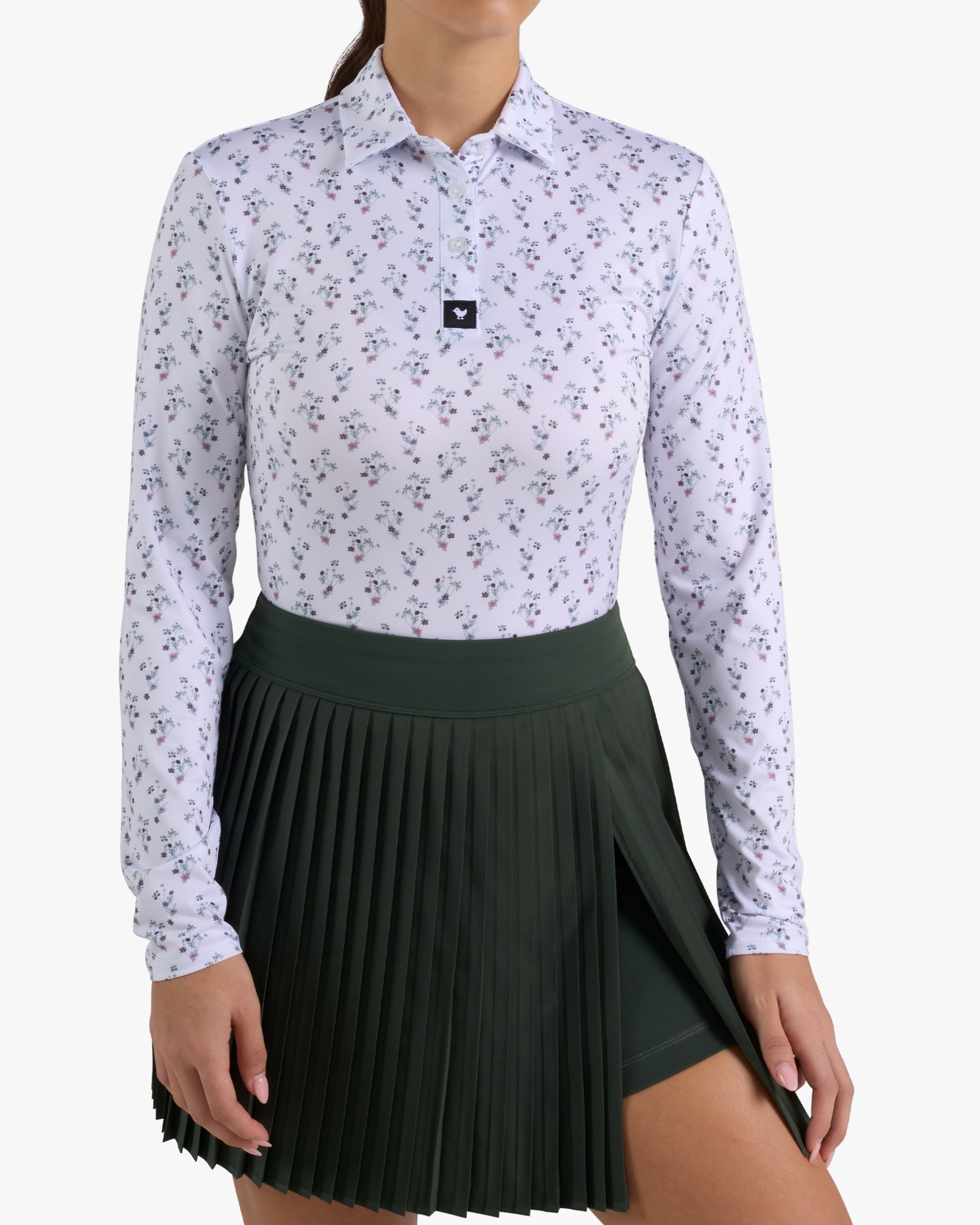 Long Sleeve Polo - Petunia Junkie-Women's Long Sleeve Polo - Bad Birdie