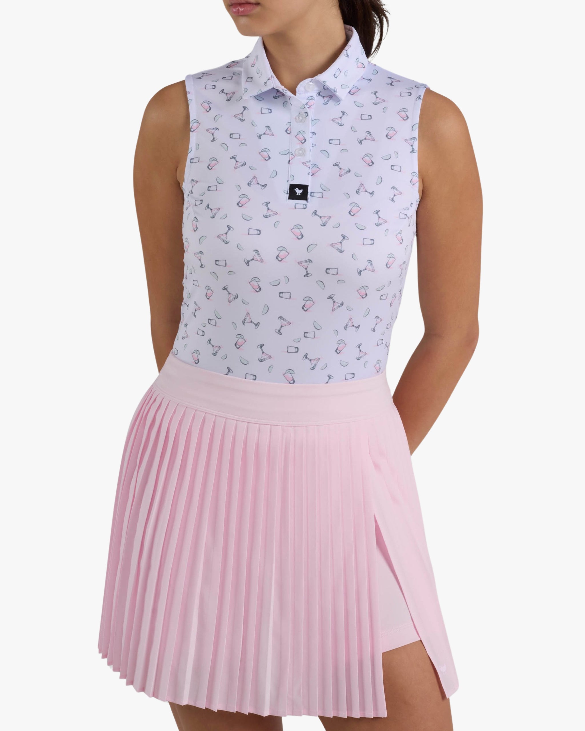 One More Please - Frosty Petal Sleeveless-Women's Core Performance Polo - Bad Birdie