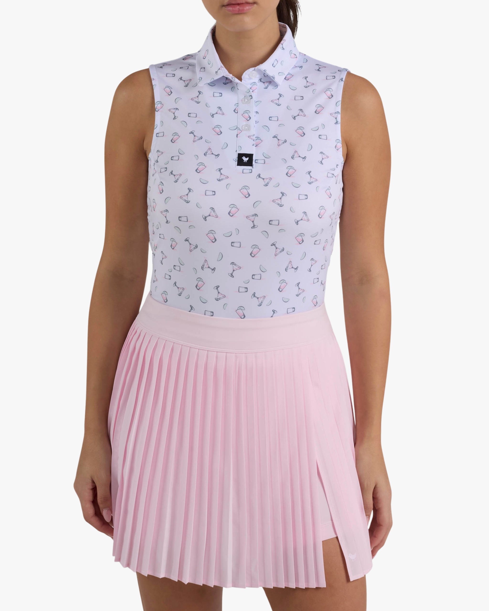 One More Please - Frosty Petal Sleeveless-Women's Core Performance Polo - Bad Birdie