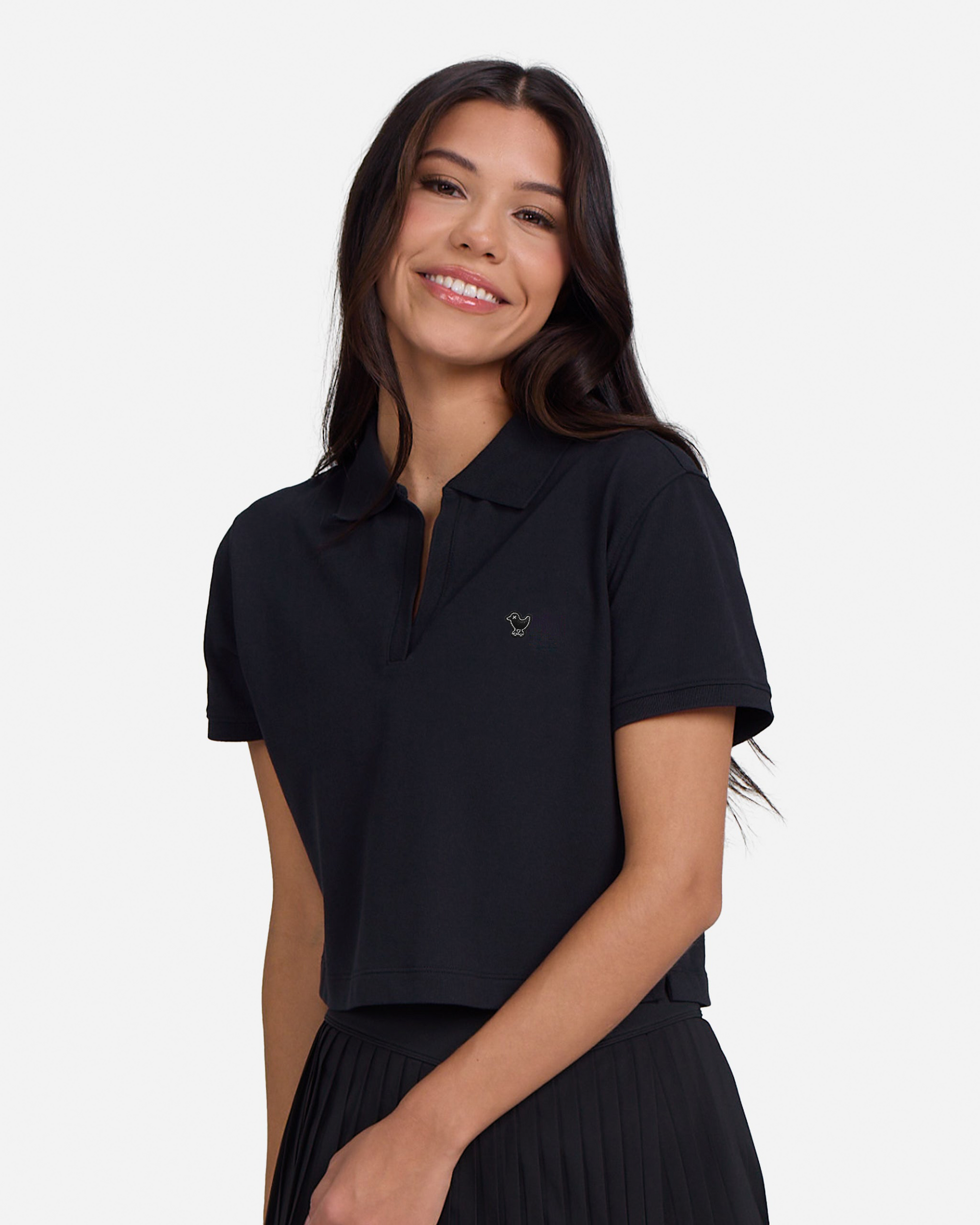 【黒】BANDEL BICOLOR RIB S/S POLO SHIRTS pique-performance-black-womens