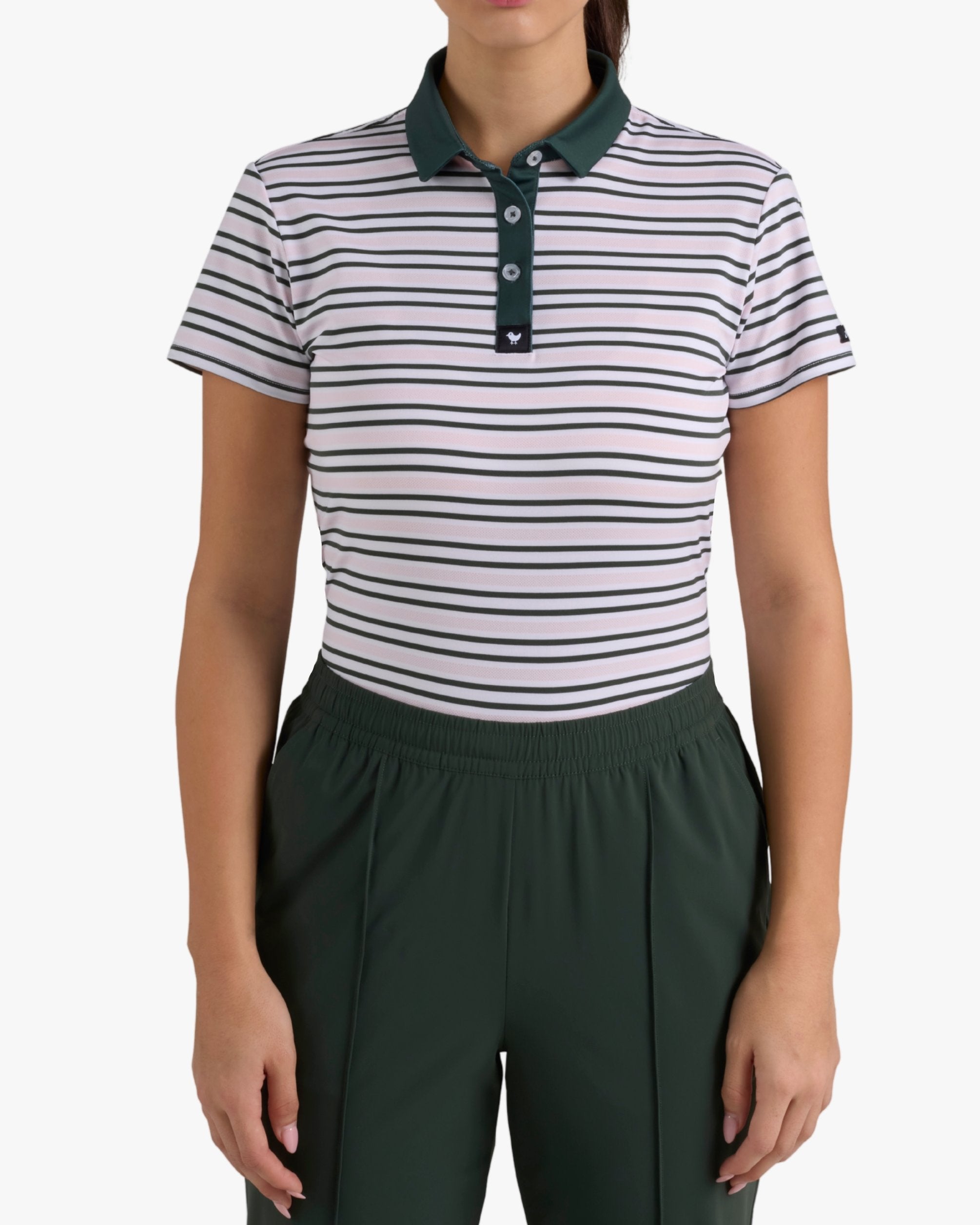 Stripe Right- Frosty Petal-Women's Core Performance Polo - Bad Birdie