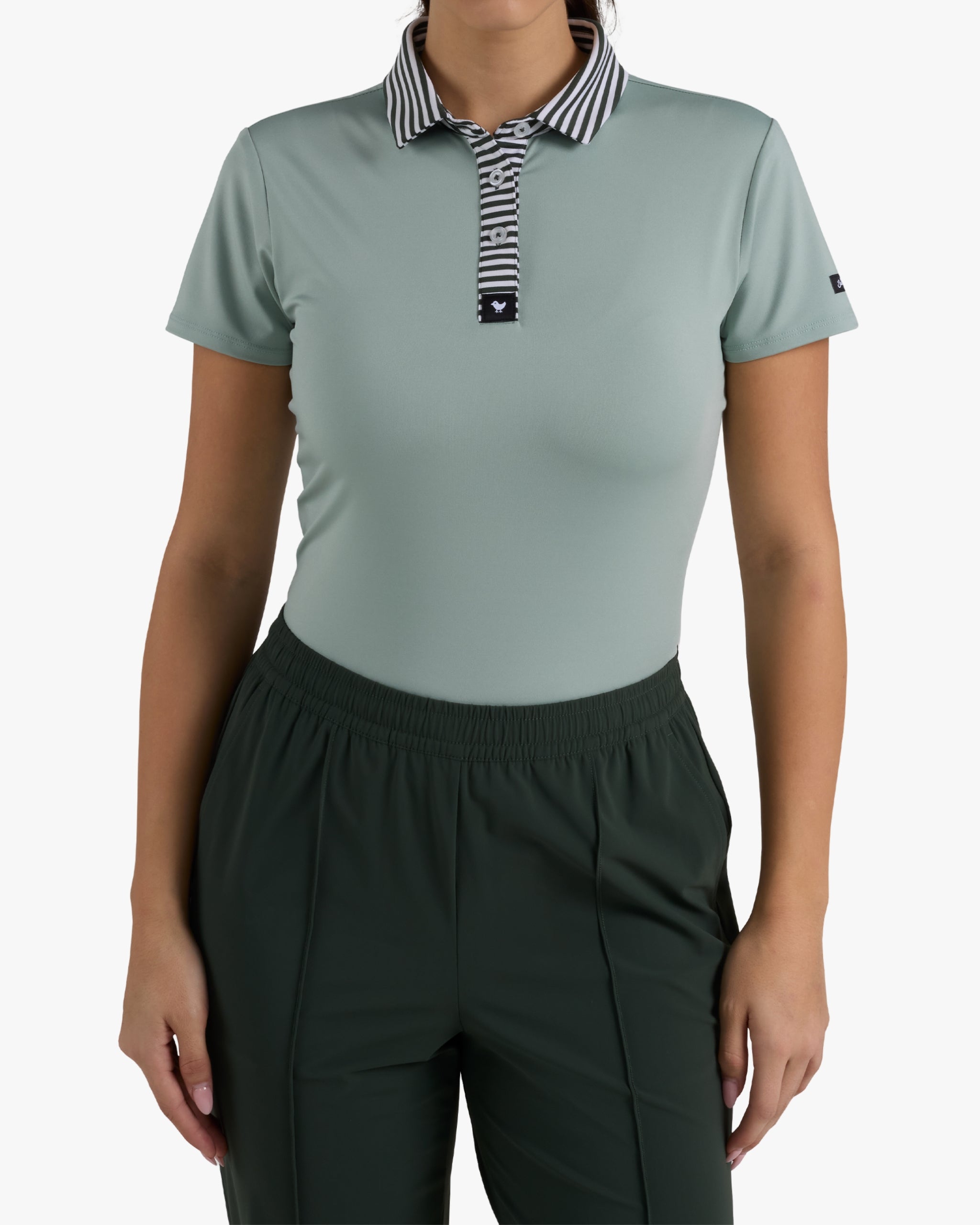 Striped Collar - Washed Sage-Women's Core Performance Polo - Bad Birdie