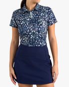 Super Duper Bloom - Dark Navy-Women's Core Performance Polo - Bad Birdie