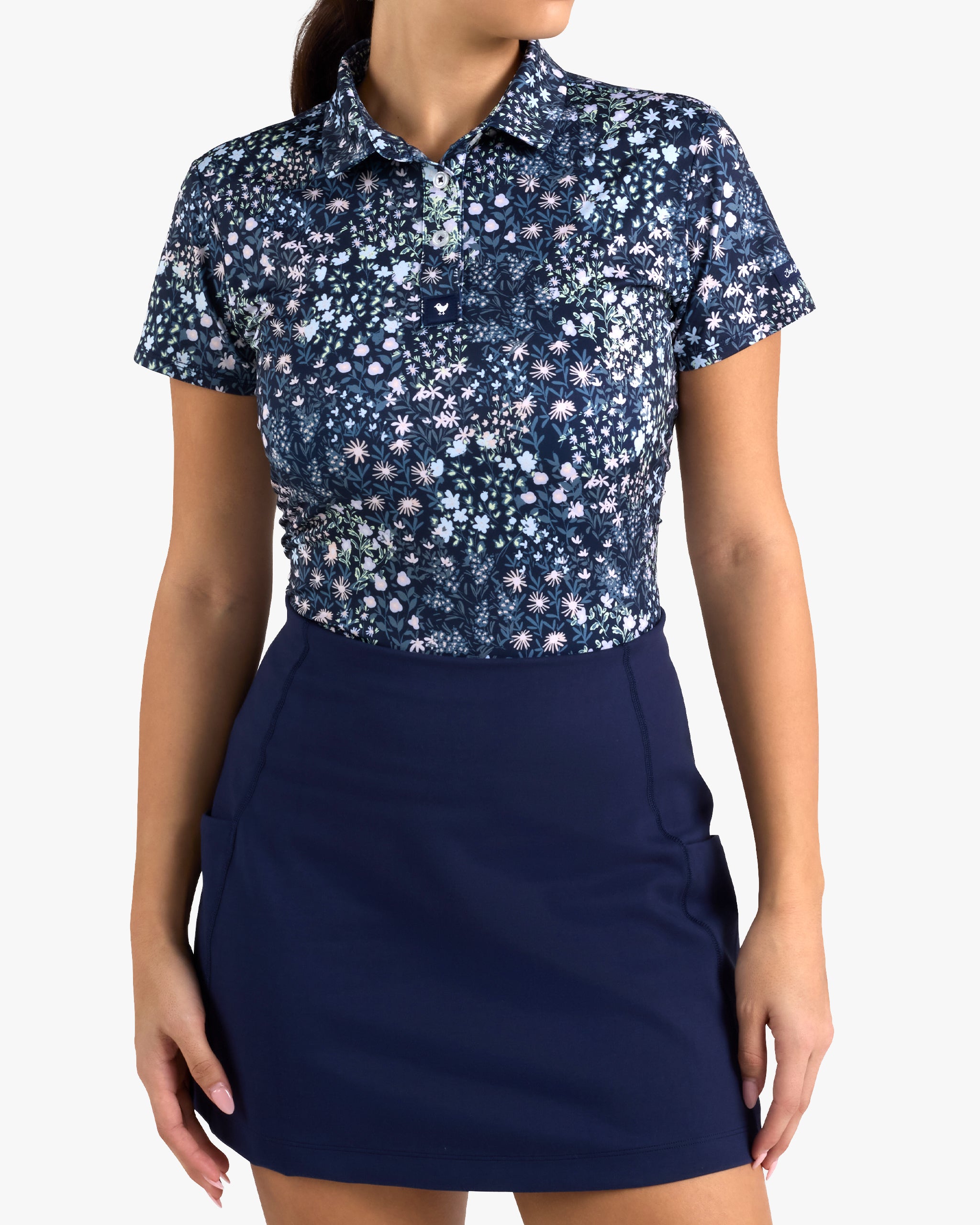 Super Duper Bloom - Dark Navy-Women's Core Performance Polo - Bad Birdie